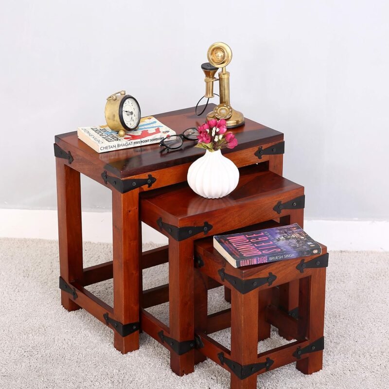 Custom Decor Gibson Brown Solid Wooden Nesting Tables Set of 3 - Mahognay Finish