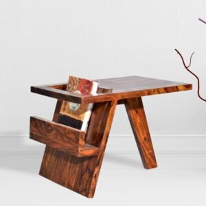 Custom Decor Sheesham Wood Bedside Table with Bookcase - Walnut