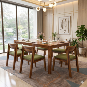 Custom Decor Solid Sheesham Wood Dining Table with 6 Chairs