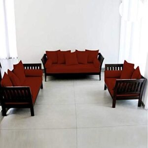 Custom Decor Solid Extra Spacious Sheesham Wood Sofa Set | Wooden Sofa Set | Living Room Furniture (3+1+1, Brown)- Walnut Finish Maroon
