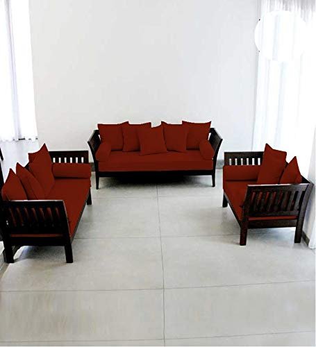 Custom Decor Solid Extra Spacious Sheesham Wood Sofa Set | Wooden Sofa Set | Living Room Furniture (3+1+1, Brown)- Walnut Finish Maroon
