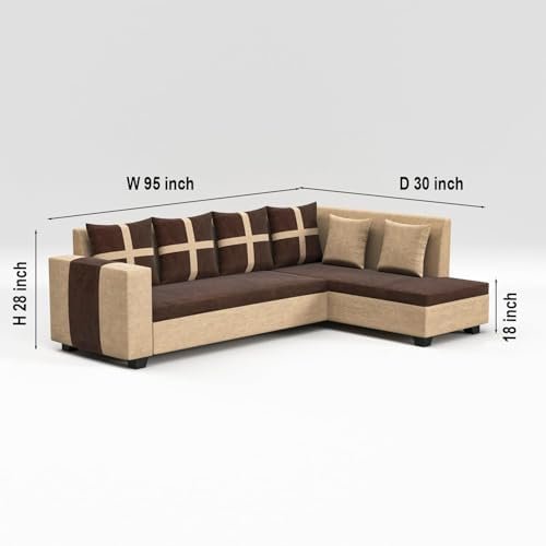 315NT3J3OxL (1) RECTART Luxe 8 Seater L Shape Sofa Set with 2 Ottoman, 6 Small Pillow and Coffee Table for Living Room Furniture Brown & Cream Wood - Image 2