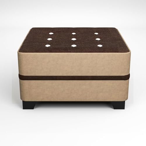31g-r+4G0ML RECTART Luxe 8 Seater L Shape Sofa Set with 2 Ottoman, 6 Small Pillow and Coffee Table for Living Room Furniture Brown & Cream Wood - Image 4