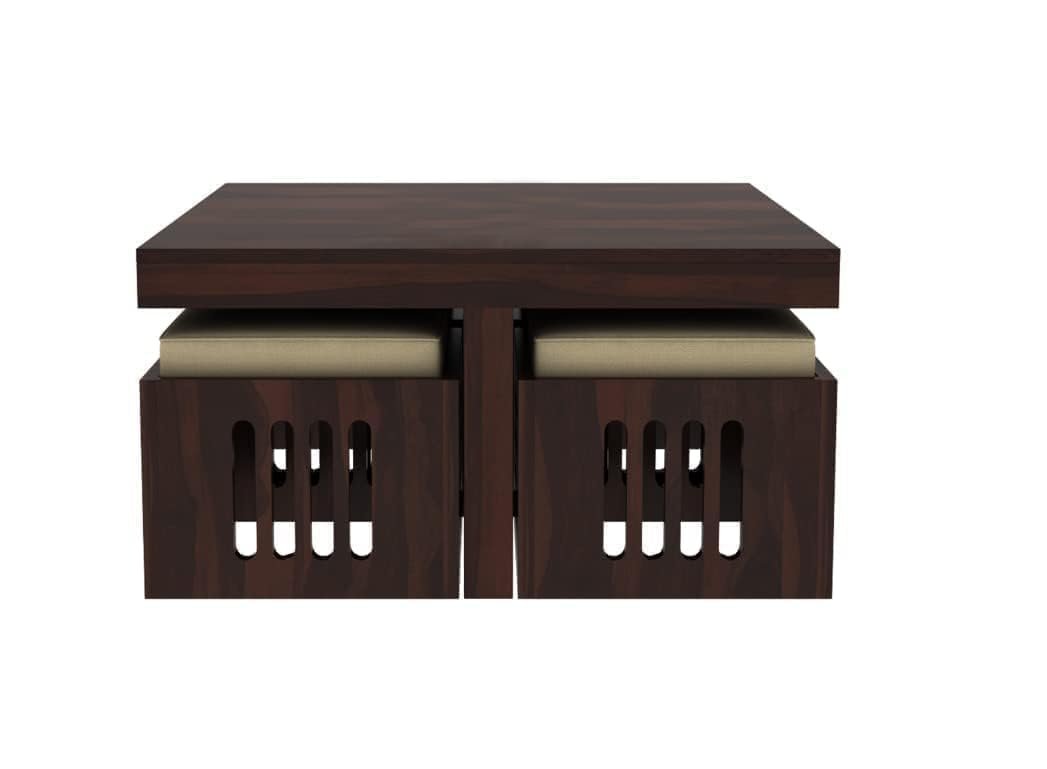 Soild Sheesham Wood Centre Coffee Table with 4 Stools for Living Room Hall Bedroom Office|Wooden Center Coffee Table for Outdoor Garden Home (ChaarStool-W - Image 5