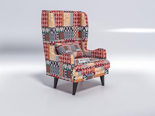 RECTART Wooden Wing Chair | Wingback Chair for Living Room one Seater Sofa | Luxury Rest Chairr- 1 Seater High Density Foam, Seating and Home Decor Furniture (Marwadi Print) - Image 6