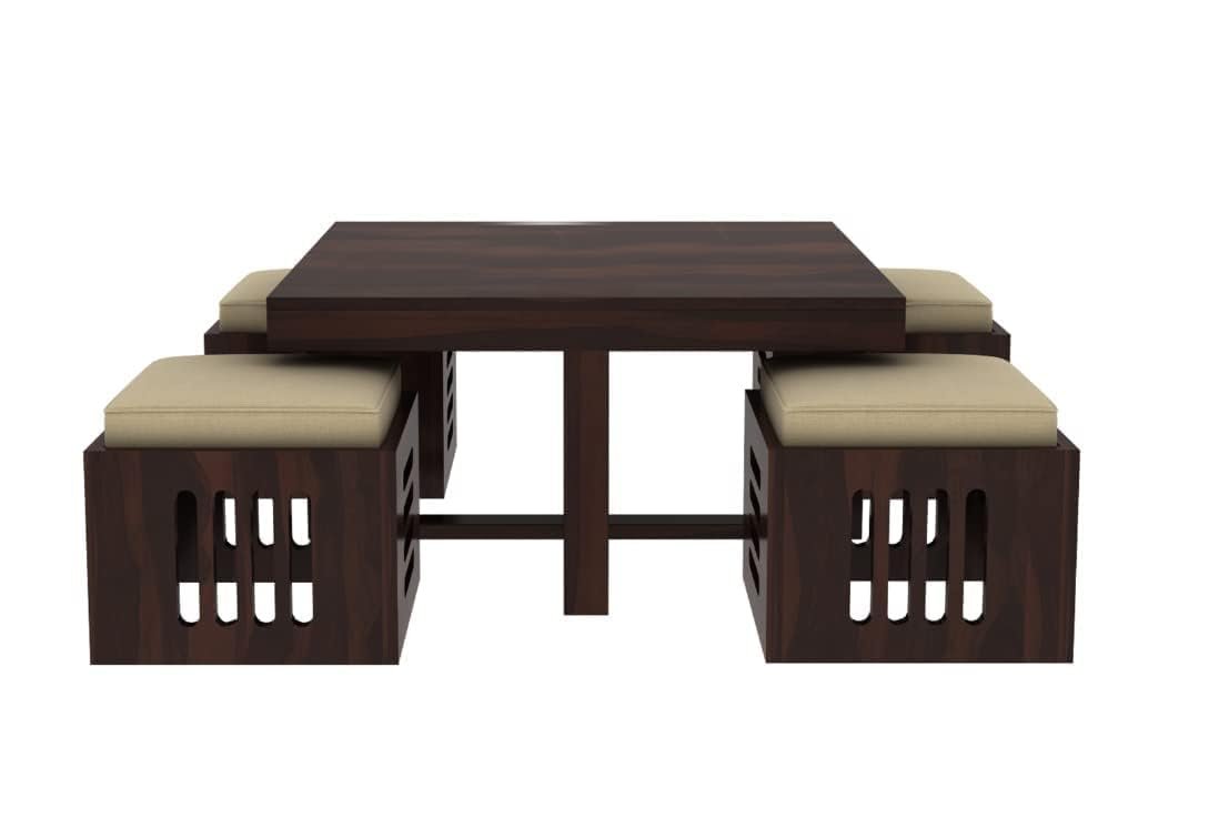 Soild Sheesham Wood Centre Coffee Table with 4 Stools for Living Room Hall Bedroom Office|Wooden Center Coffee Table for Outdoor Garden Home (ChaarStool-W - Image 6