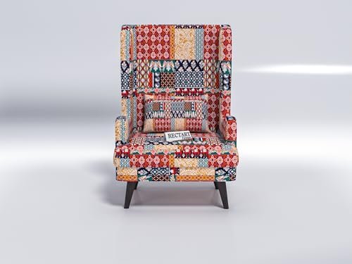 RECTART Wooden Wing Chair | Wingback Chair for Living Room one Seater Sofa | Luxury Rest Chairr- 1 Seater High Density Foam, Seating and Home Decor Furniture (Marwadi Print) - Image 8