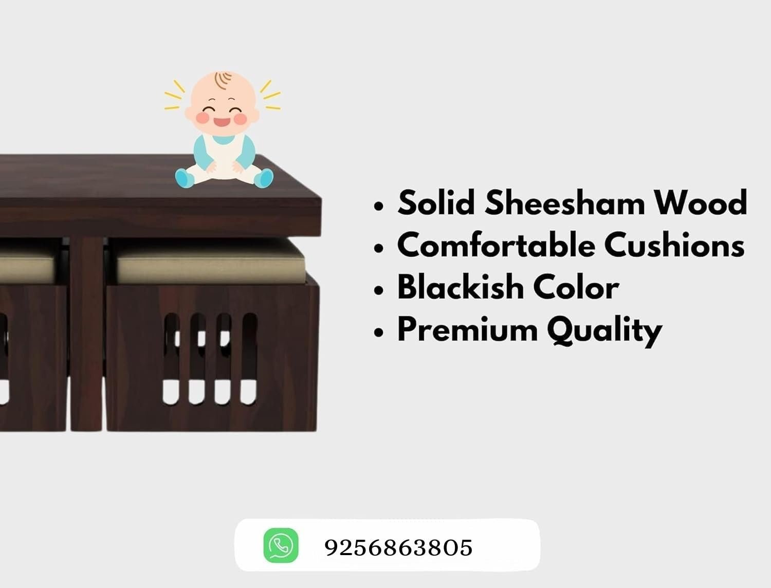 Soild Sheesham Wood Centre Coffee Table with 4 Stools for Living Room Hall Bedroom Office|Wooden Center Coffee Table for Outdoor Garden Home (ChaarStool-W - Image 7