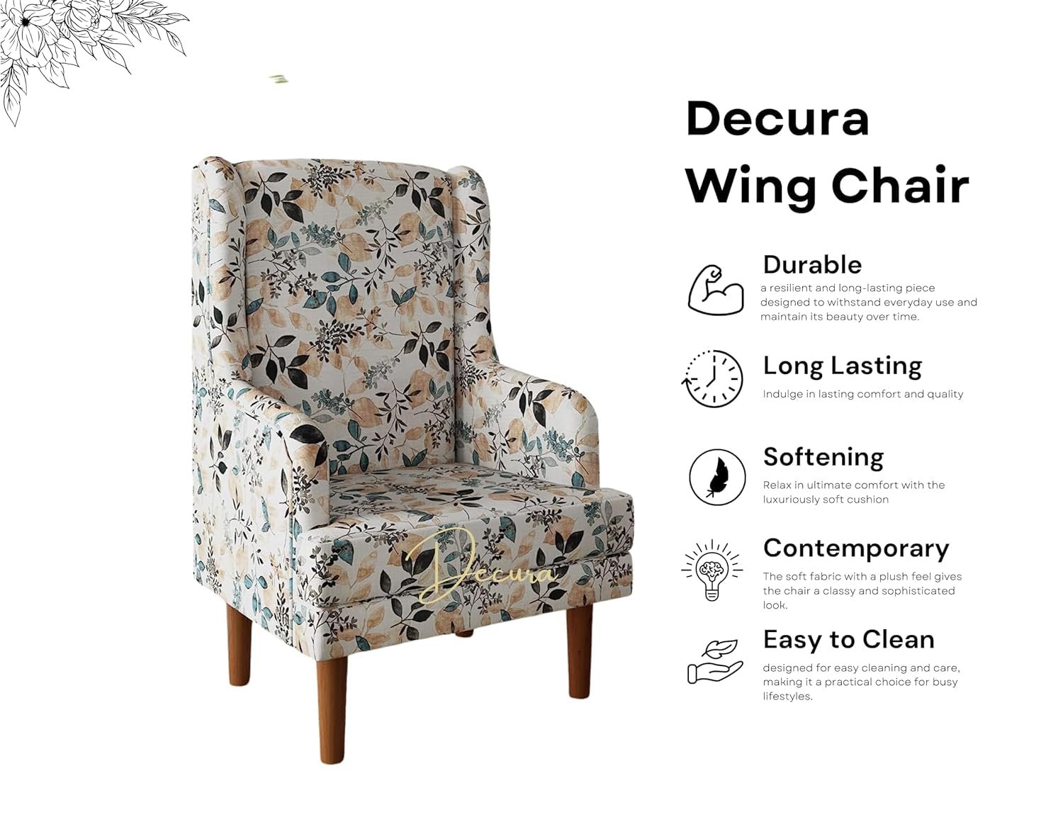 7196VmXJIYL._SL1500_ RECTART Wooden Wing Chair | Wingback Chair for Living Room one Seater Sofa | Luxury Rest Chair- 1 Seater High Density Foam, Seating and Home Decor Furniture (Tokyo) - Image 3