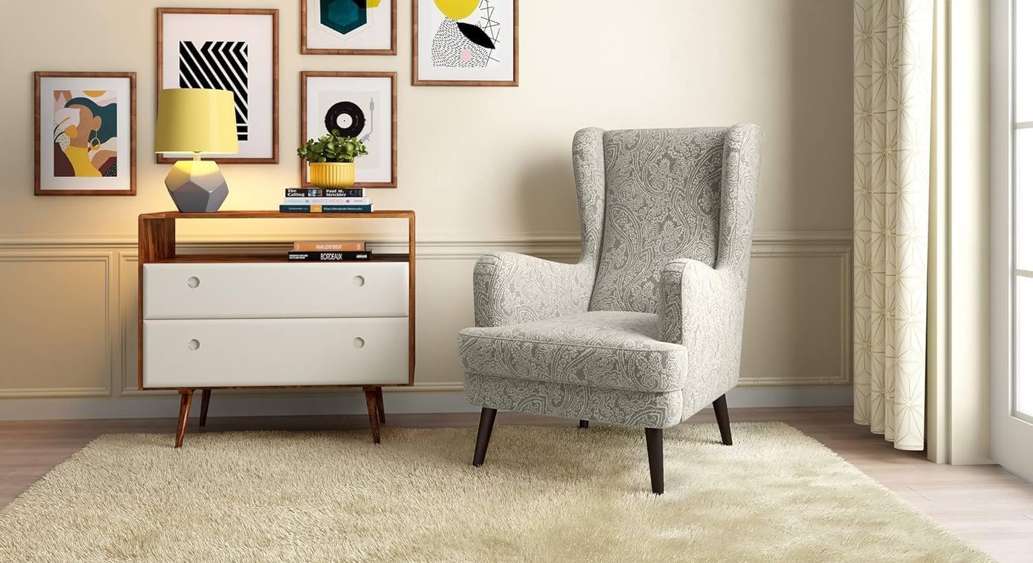 71IYtUVSorL._SL1500_ RECTART Wooden Wing Chair with Ottoman | Wingback Chair for Living Room | One Seater Sofa | High Density Foam | Accent Chair for Seating and Home Decor Furniture (Classic, Without Ottoman) - Image 5