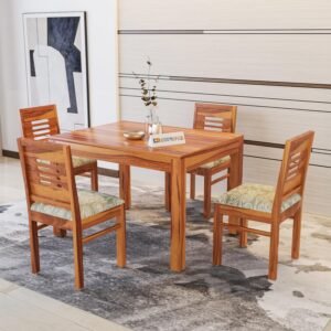 RECTART Solid Sheesham Wood 4 Seater Dining Table Set with Cushioned Chairs | 4 Seater Dining Table for Living Room | Dining Table 4 Seater