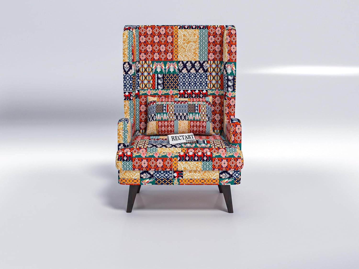 RECTART Wooden Wing Chair | Wingback Chair for Living Room one Seater Sofa | Luxury Rest Chairr- 1 Seater High Density Foam, Seating and Home Decor Furniture (Marwadi Print) - Image 5