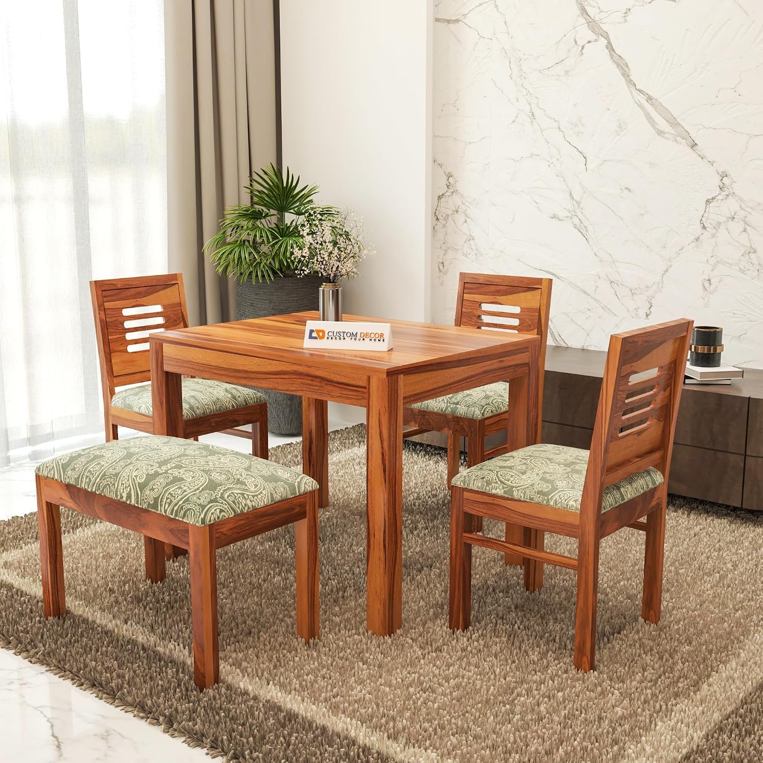 81EMnmAaRtL._SL1500_ RECTART Solid Sheesham Wood 4 Seater Dining Table Set with Cushioned Chairs | 4 Seater Dining Table for Living Room | Dining Table 4 Seater