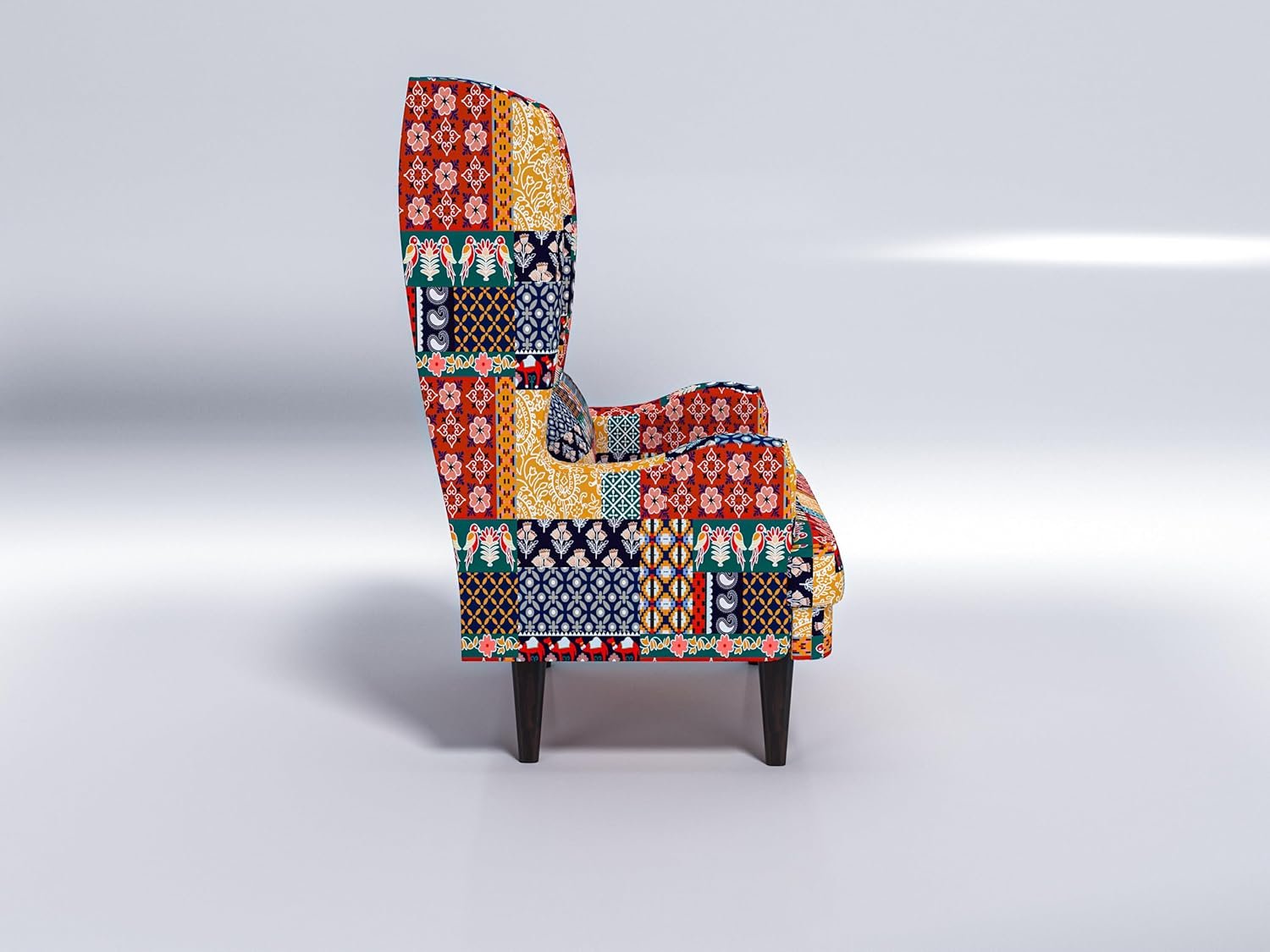 RECTART Wooden Wing Chair | Wingback Chair for Living Room one Seater Sofa | Luxury Rest Chairr- 1 Seater High Density Foam, Seating and Home Decor Furniture (Marwadi Print) - Image 3