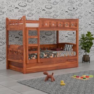 RECTART Sheesham Wood Bunk Bed | Wooden Double Bed Bed Furniture for Bedroom | Living Room | Home | (SkySpark-Honey)