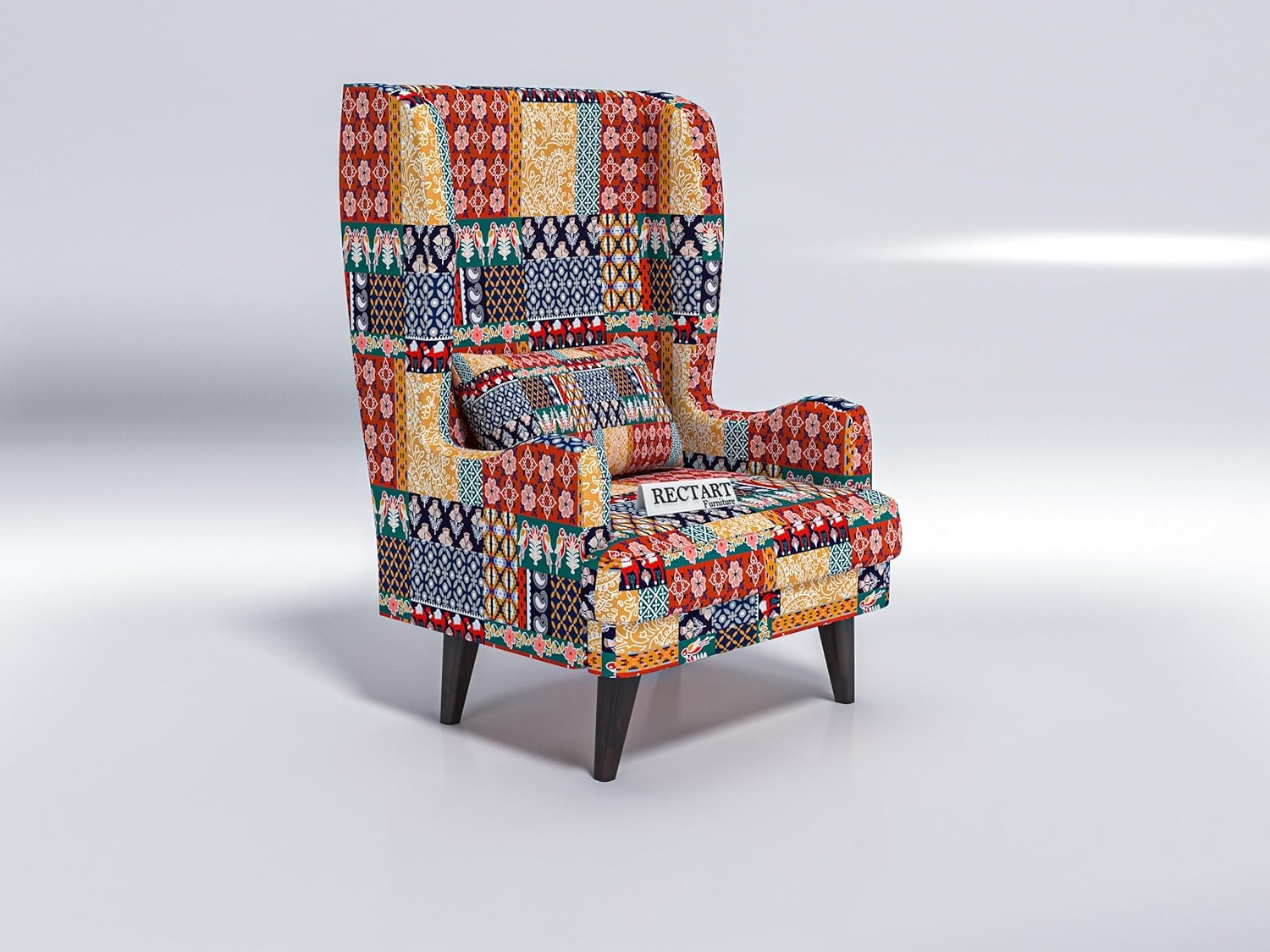 RECTART Wooden Wing Chair | Wingback Chair for Living Room one Seater Sofa | Luxury Rest Chairr- 1 Seater High Density Foam, Seating and Home Decor Furniture (Marwadi Print) - Image 4