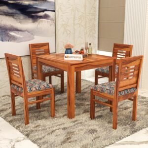 RECTART Solid Sheesham Wood 4 Seater Dining Table Set with Cushioned Chairs | 4 Seater Dining Table for Living Room | Dining Table 4 Seater