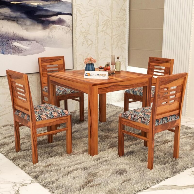 RECTART Solid Sheesham Wood 4 Seater Dining Table Set with Cushioned Chairs | 4 Seater Dining Table for Living Room | Dining Table 4 Seater