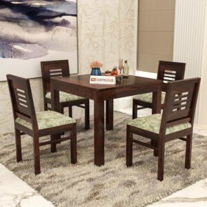 RECTART Solid Sheesham Wood 4 Seater Dining Table Set with Cushioned Chairs | 4 Seater Dining Table for Living Room | Dining Table 4 Seater