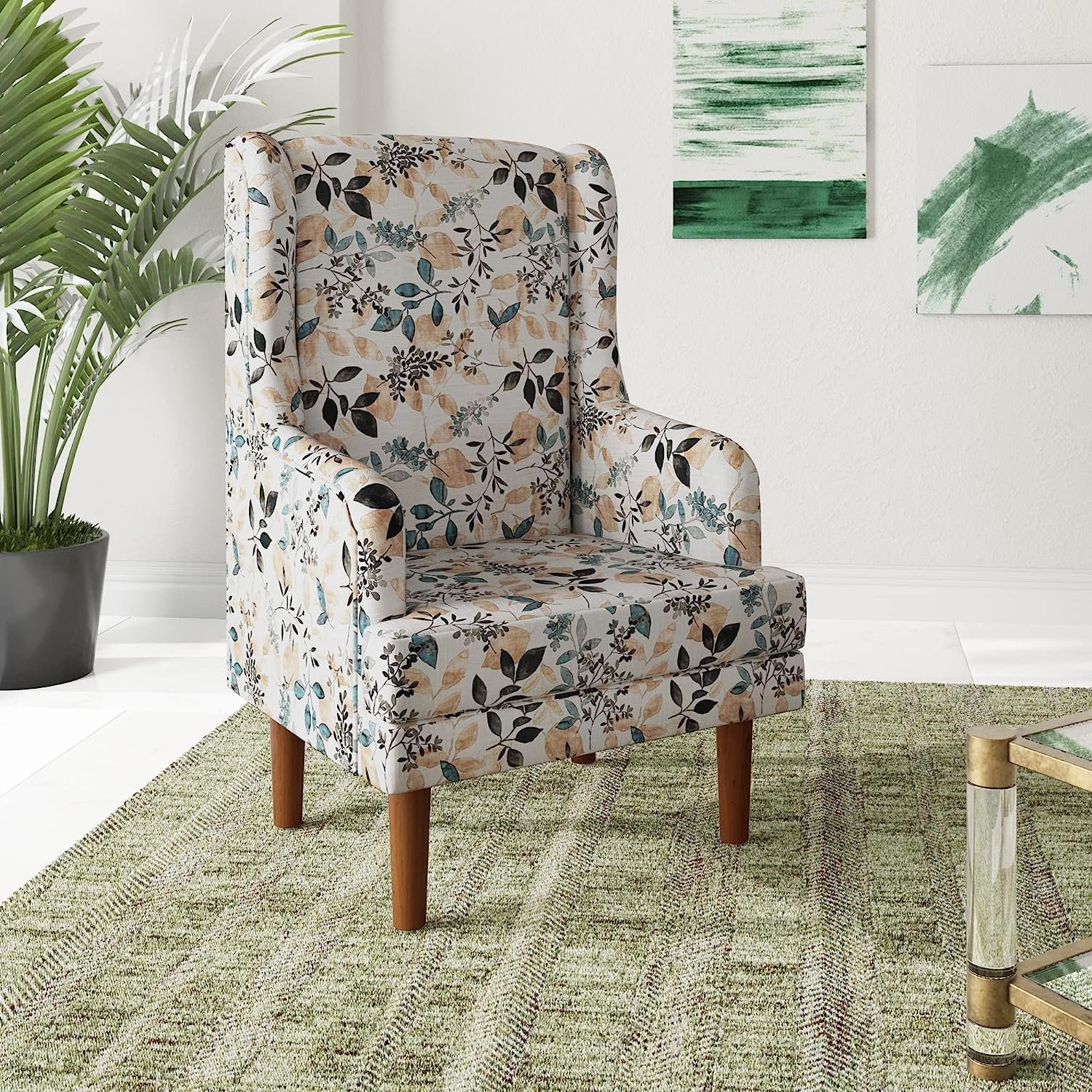 91zq2tiQVvL._SL1500_ RECTART Wooden Wing Chair | Wingback Chair for Living Room one Seater Sofa | Luxury Rest Chair- 1 Seater High Density Foam, Seating and Home Decor Furniture (Tokyo)